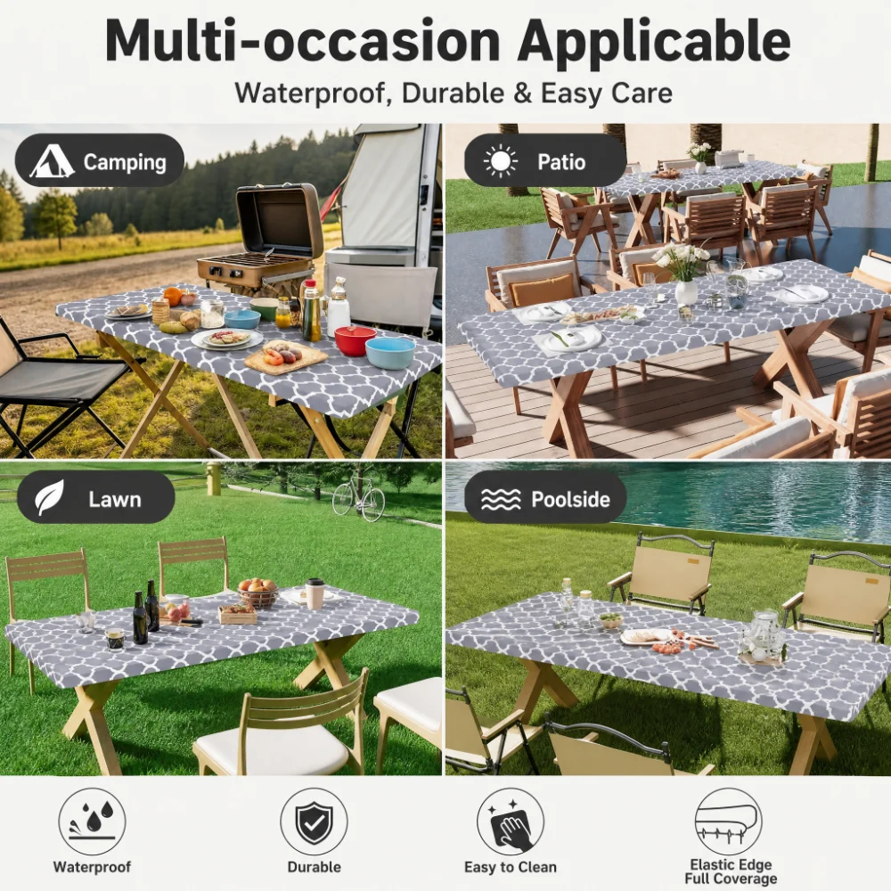 Outdoor Camping Table - 직사각형 테이블보 커버, 폴리에스터 탄성 피팅