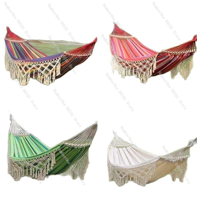 Outdoor Camping Hammock Chair - 캔버스 더블 해먹, 태슬 장식, 야외